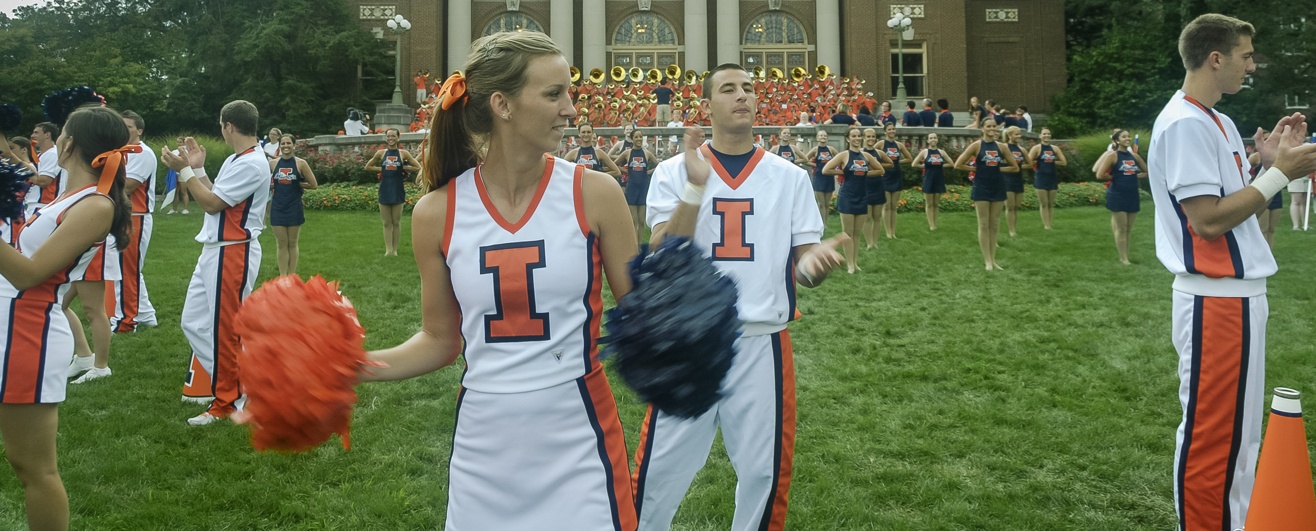 Illinois Cheerleading performing during Quad Day 2011 at the University of Illinois at Urbana-Champaign (UIUC).