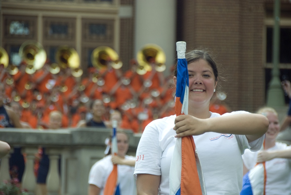 Marching Illini Flag Corps performing during Quad Day 2011 at the University of Illinois at Urbana-Champaign (UIUC).